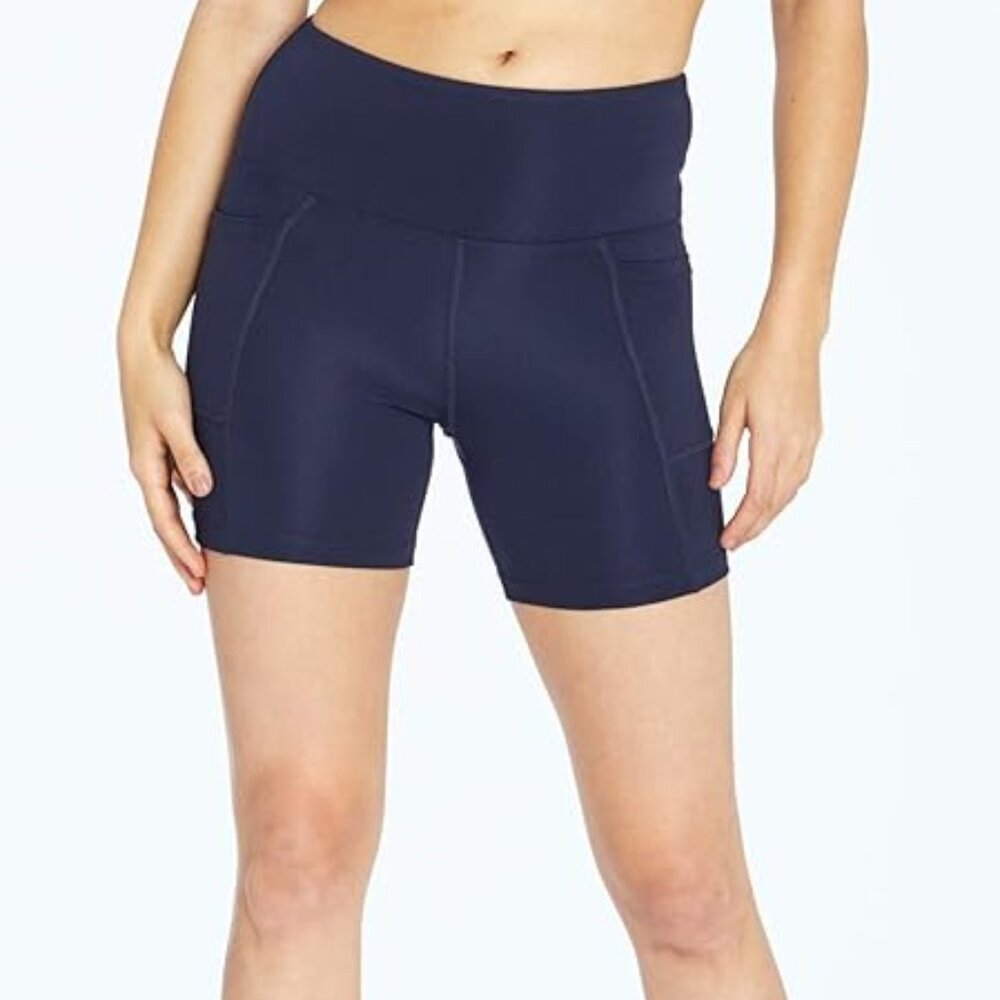 Bally Total Fitness Women's High Rise 5" Pocket Short Midnigh Blue Small New